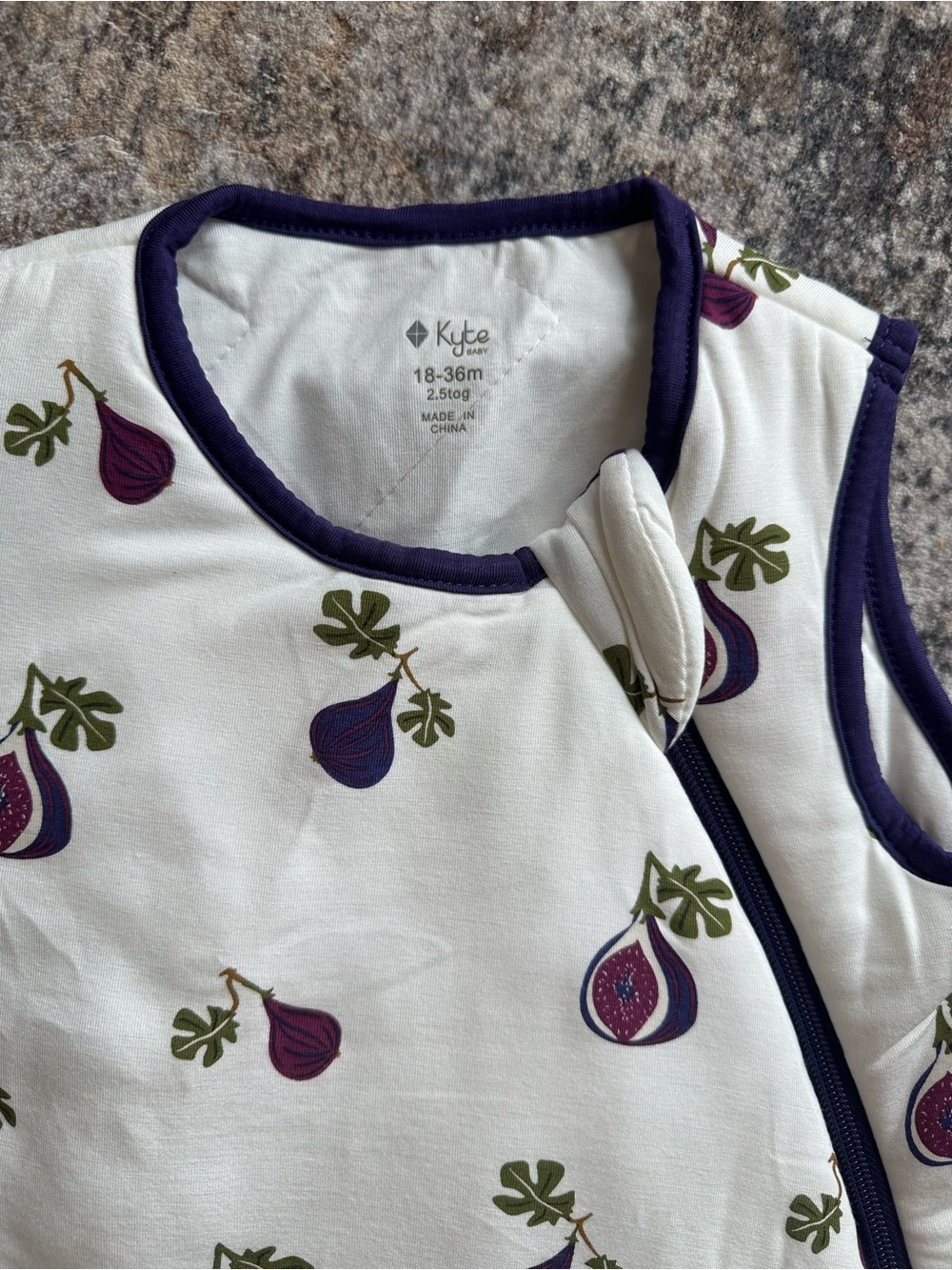 Kyte BABY Cream Sleep Sack with Purple Fig Print and Dark Purple Trim